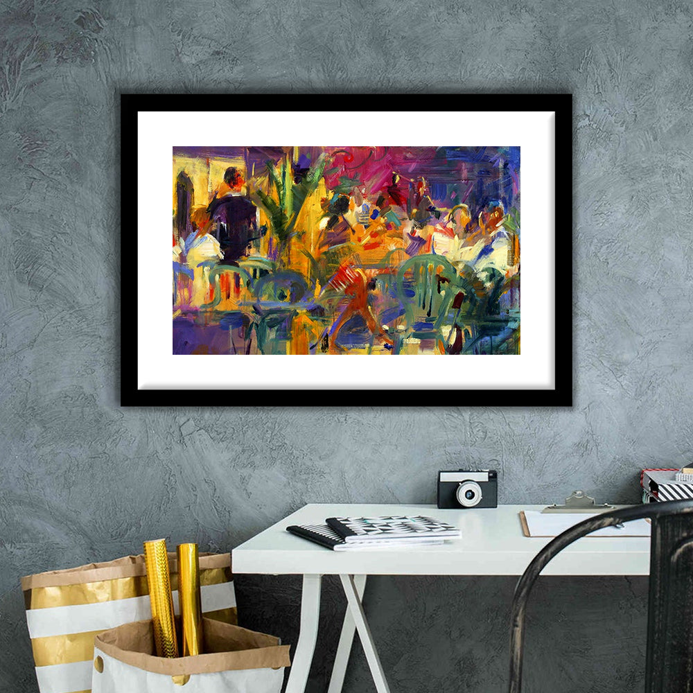 Cafe De La Place, St Paul De Vence Wall Art, Framed Art Print White Border