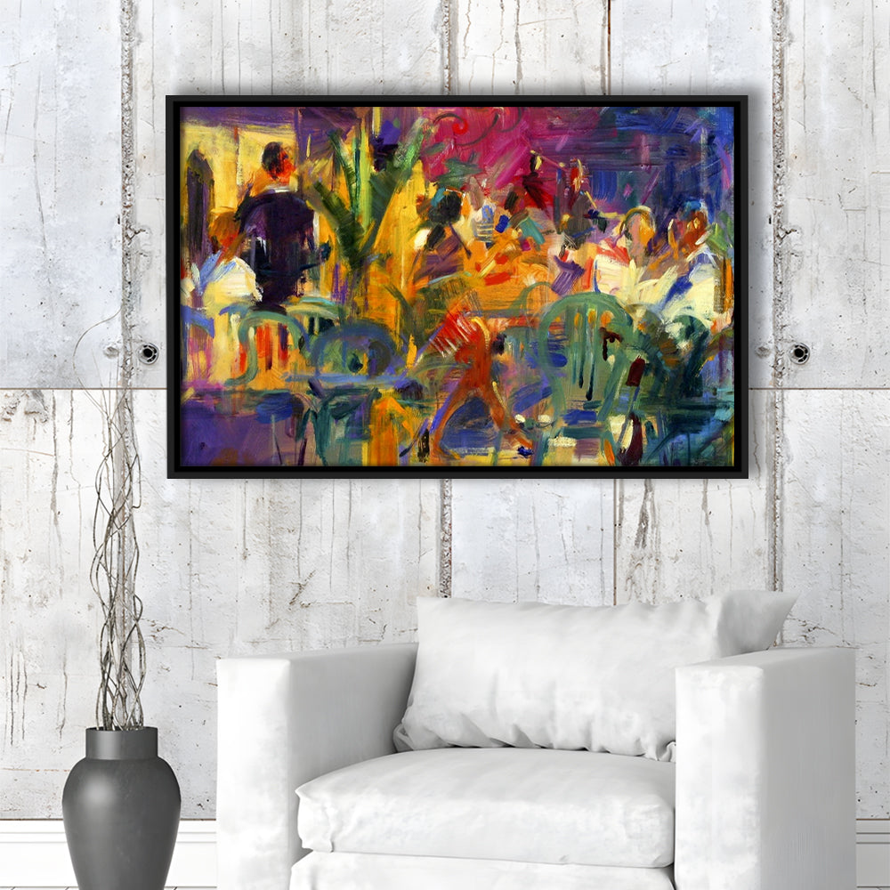 Cafe De La Place, St Paul De Vence Wall Art, Framed Cavas Print, Floating Frame