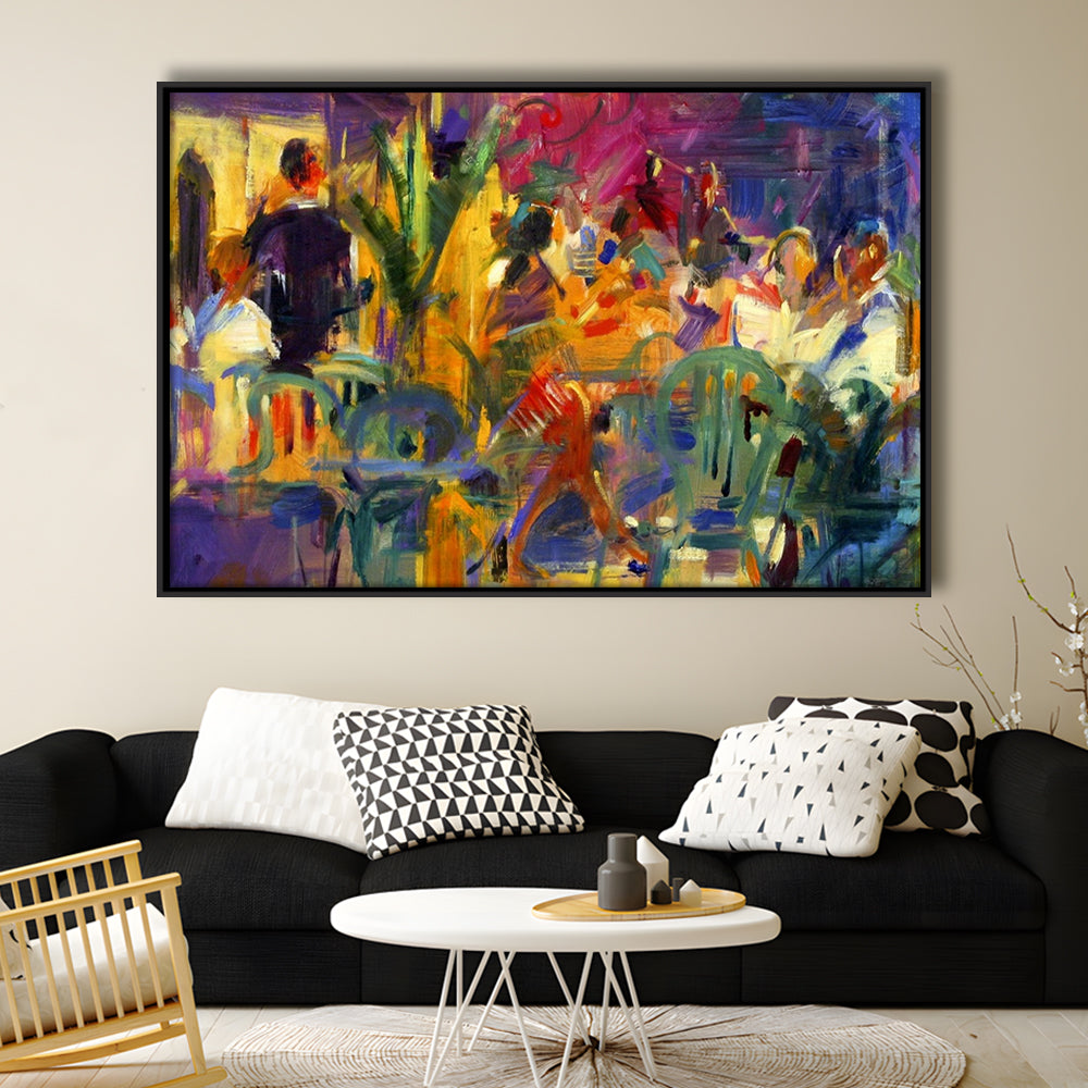 Cafe De La Place, St Paul De Vence Wall Art, Framed Cavas Print, Floating Frame