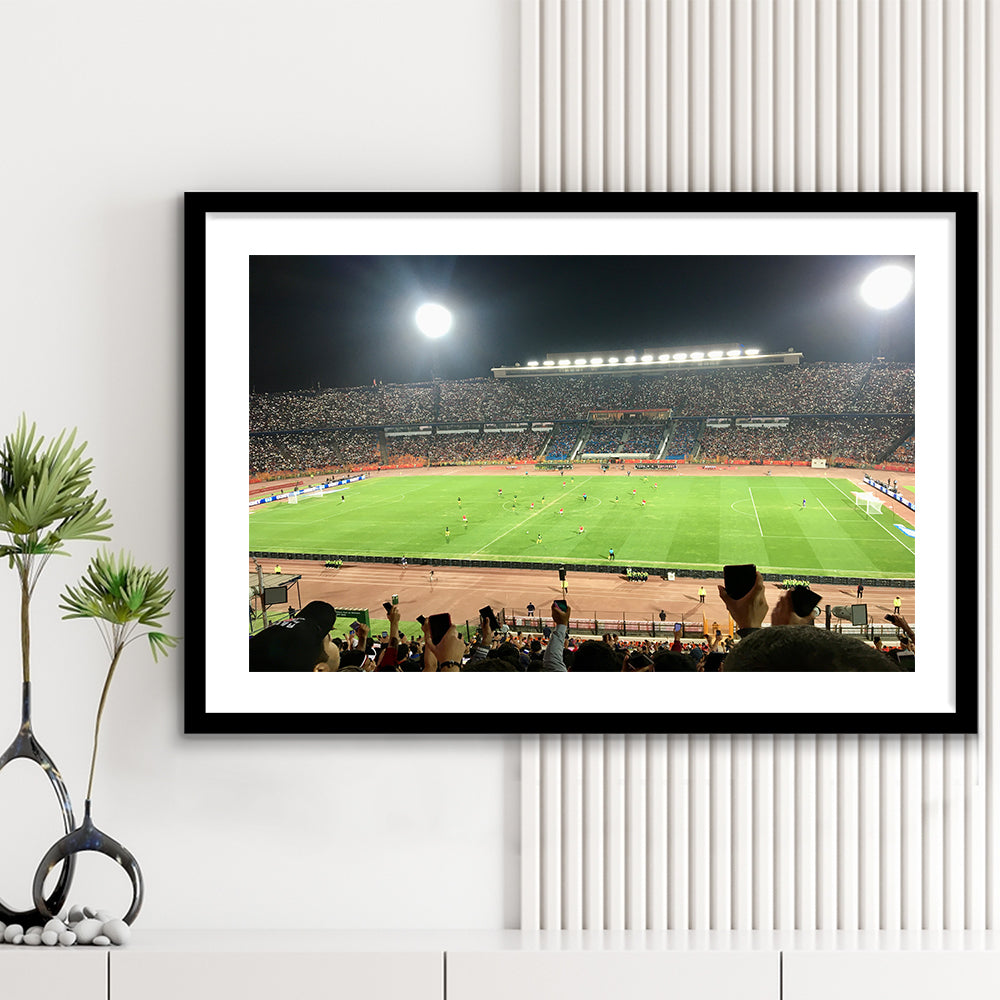 Cairo International Stadium, Stadium Canvas, Sport Art, Gift for him, White Border Framed Art Print Wall Decor