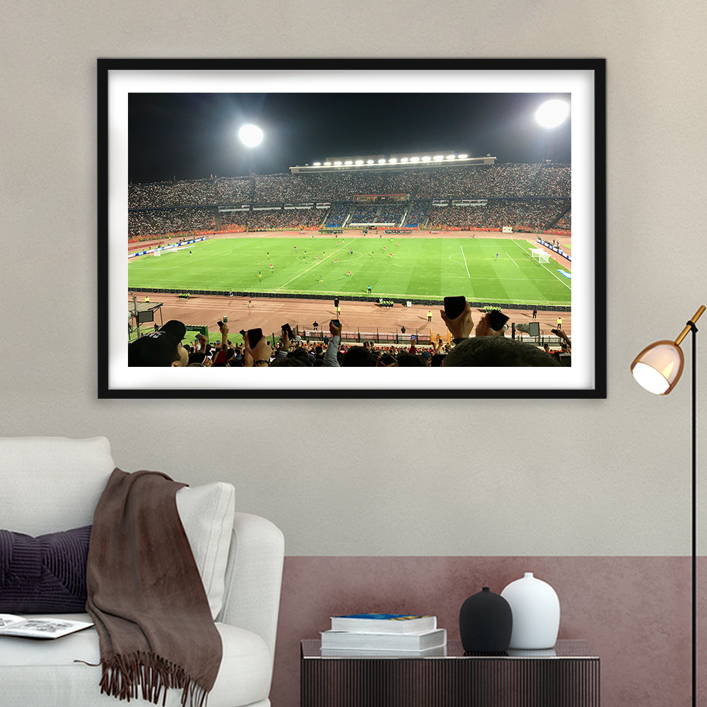 Cairo International Stadium, Stadium Canvas, Sport Art, Gift for him, White Border Framed Art Print Wall Decor