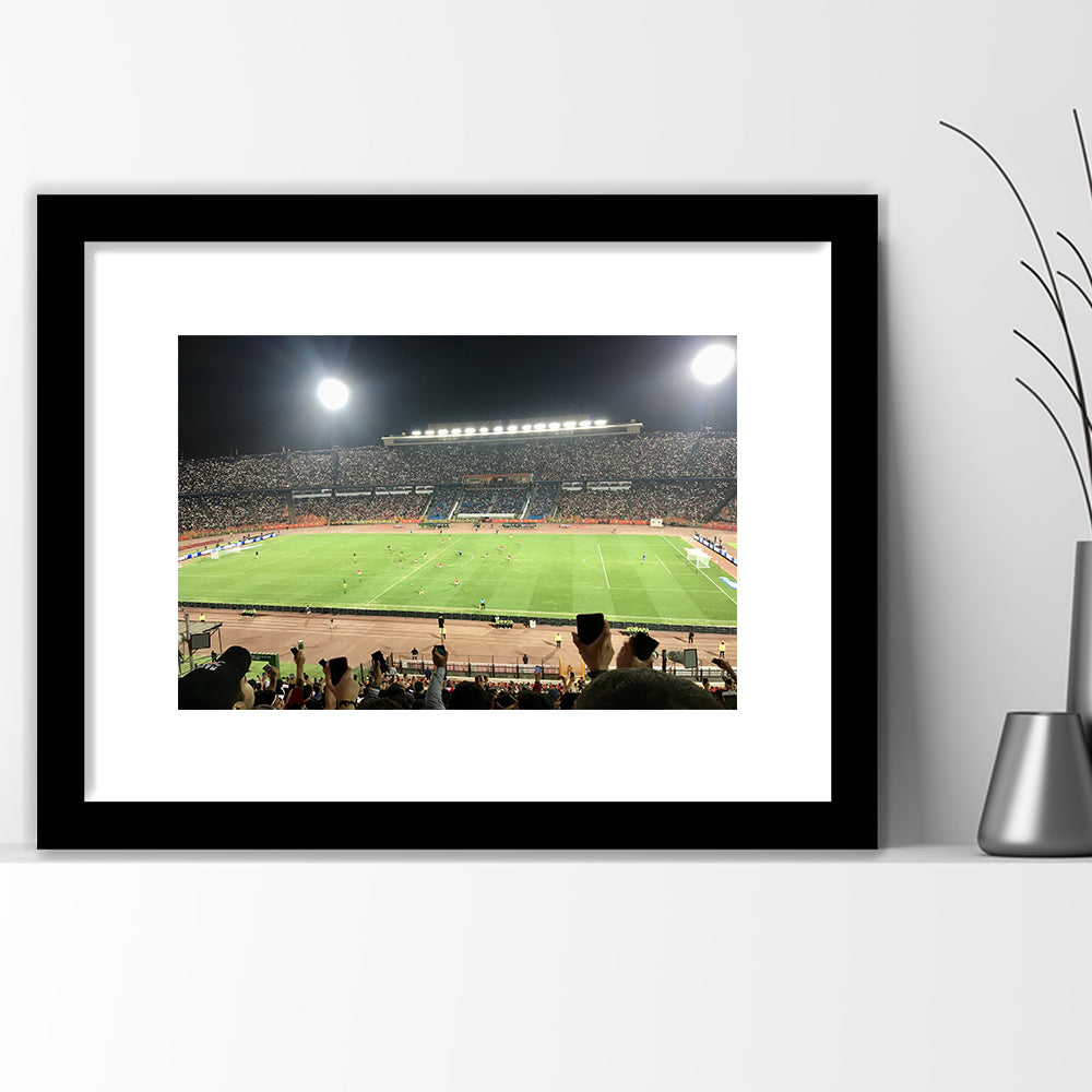 Cairo International Stadium, Stadium Canvas, Sport Art, Gift for him, White Border Framed Art Print Wall Decor