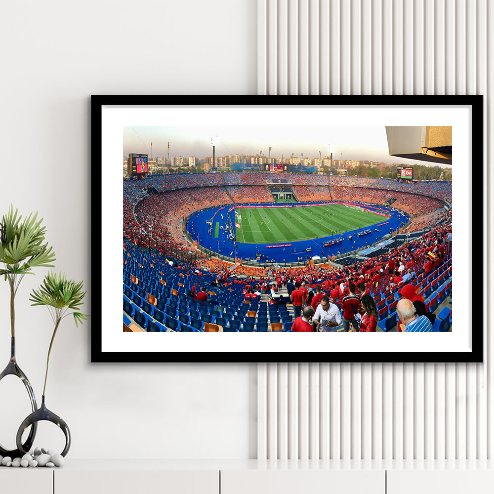 Cairo Stadium, Stadium Canvas, Sport Art, Gift for him, White Border Framed Art Print Wall Decor
