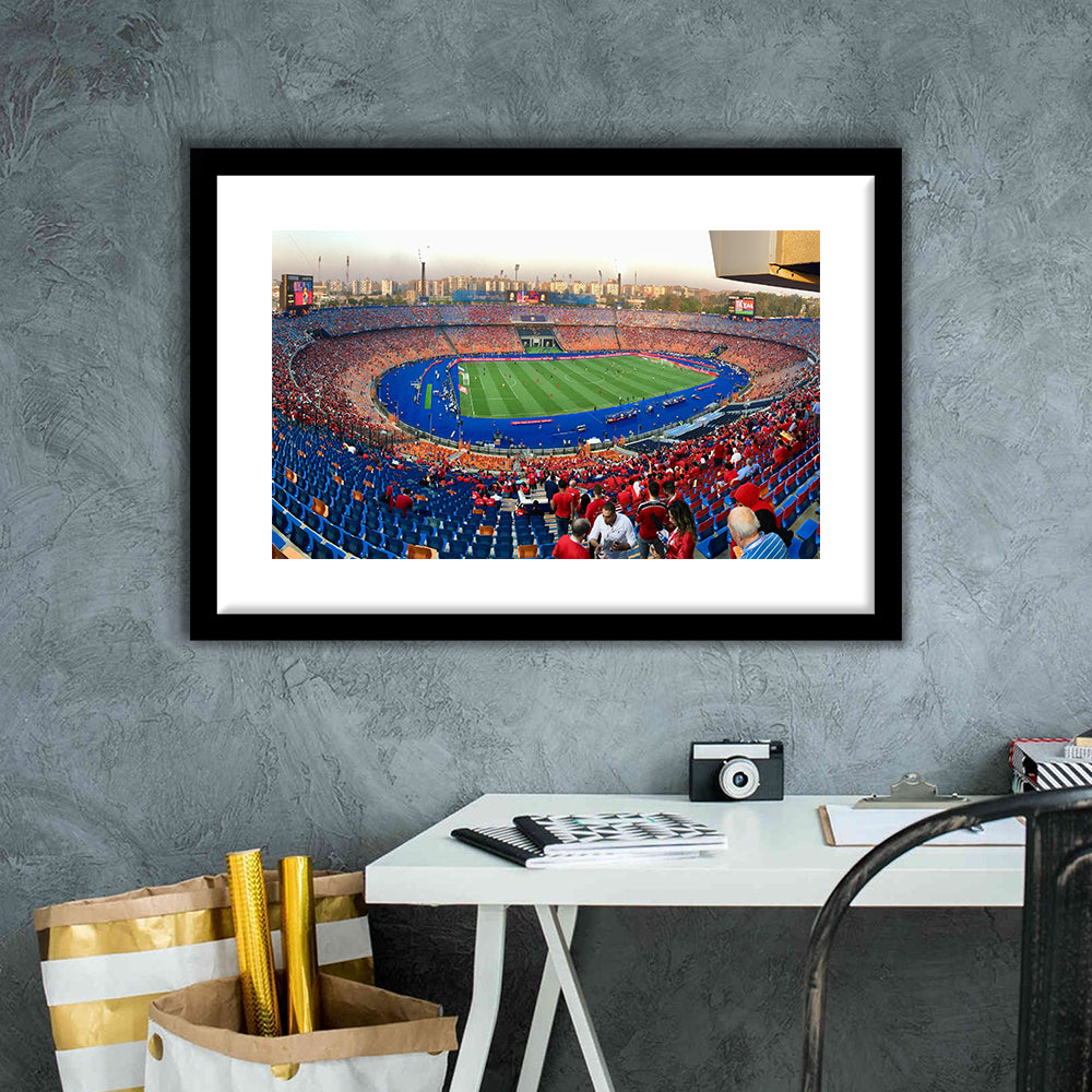 Cairo Stadium, Stadium Canvas, Sport Art, Gift for him, White Border Framed Art Print Wall Decor
