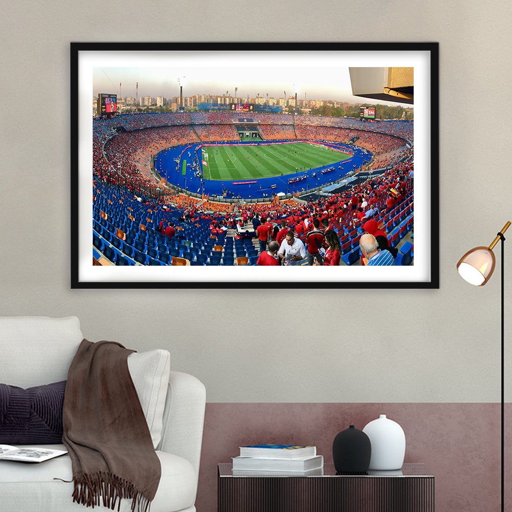 Cairo Stadium, Stadium Canvas, Sport Art, Gift for him, White Border Framed Art Print Wall Decor