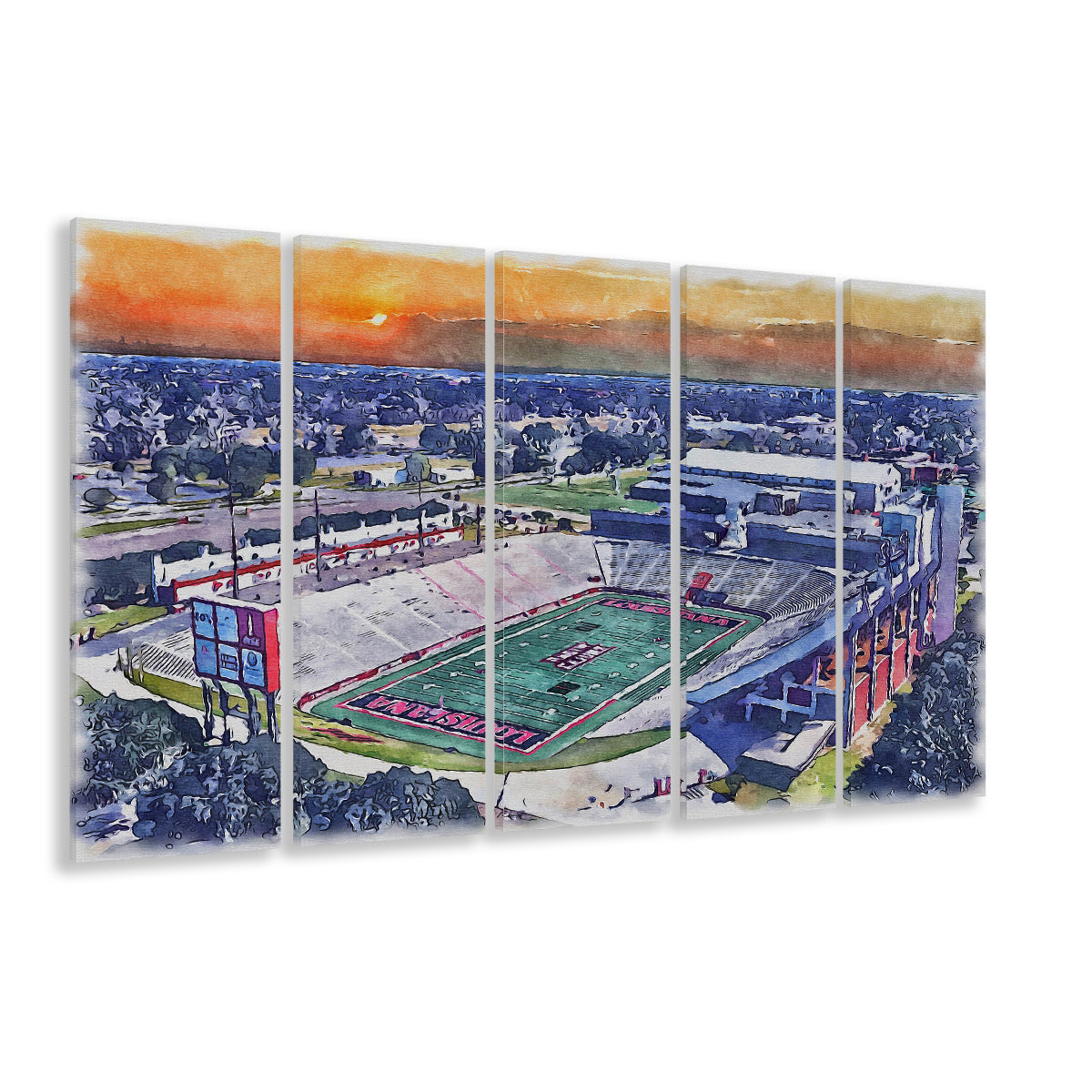 Cajun Field, Louisiana Football Painting Stadium Watercolor, Sport Art, Extra Large Canvas Print Wall Art