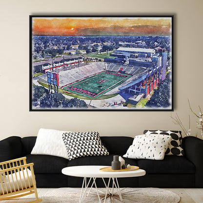 Cajun Field, Louisiana Football Painting Stadium Watercolor, Sport Gift Art, Framed Canvas Print Wall Art