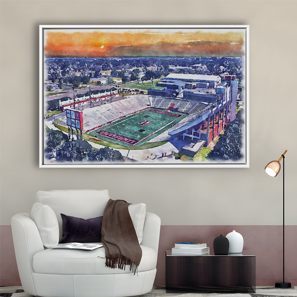 Cajun Field, Louisiana Football Painting Stadium Watercolor, Sport Gift Art, Framed Canvas Print Wall Art