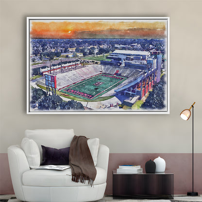 Cajun Field, Louisiana Football Painting Stadium Watercolor, Sport Gift Art, Framed Canvas Print Wall Art