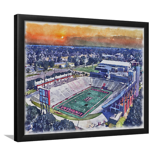 Cajun Field, Louisiana Football Painting Stadium Watercolor, Sport Gift Art, Framed Art Print Wall Decor