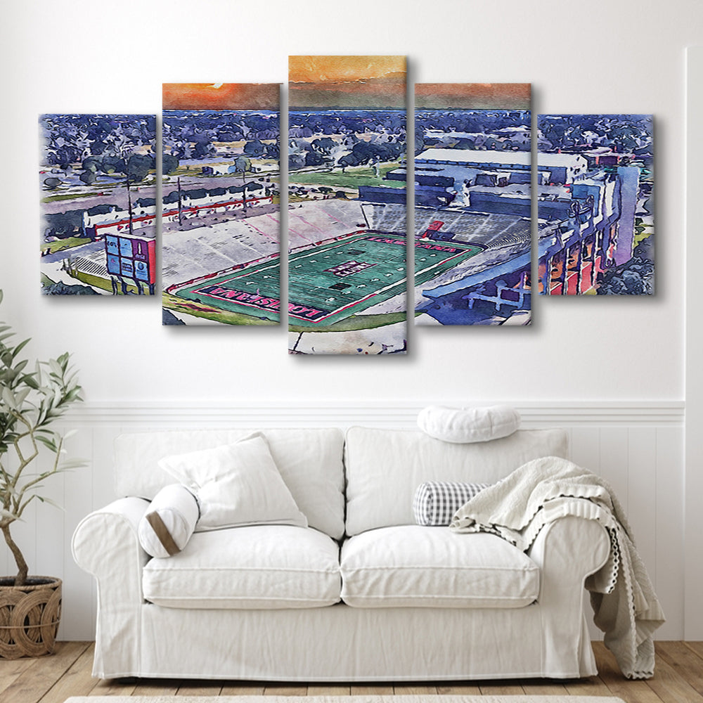 Cajun Field, Louisiana Football Painting Stadium Watercolor, Sport Art, Mixed 5 Panel, Canvas Print Wall Art