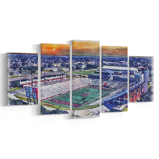 Cajun Field, Louisiana Football Painting Stadium Watercolor, Sport Art, Mixed 5 Panel, Canvas Print Wall Art