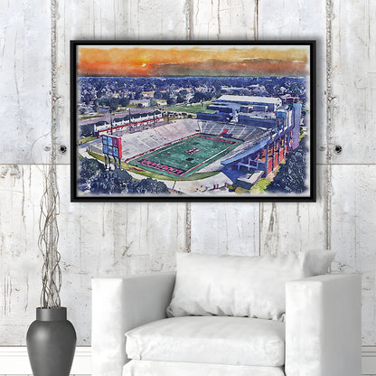 Cajun Field, Louisiana Football Painting Stadium Watercolor, Sport Gift Art, Framed Canvas Print Wall Art
