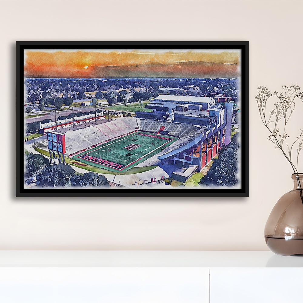 Cajun Field, Louisiana Football Painting Stadium Watercolor, Sport Gift Art, Framed Canvas Print Wall Art