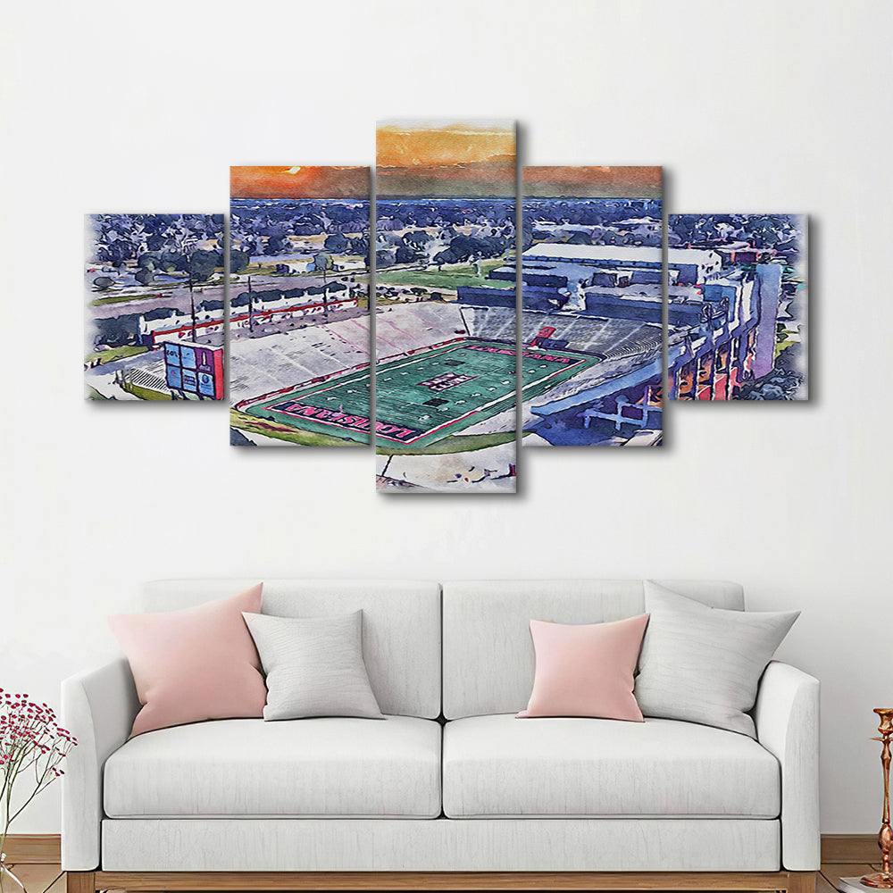 Cajun Field, Louisiana Football Painting Stadium Watercolor, Sport Art, Mixed 5 Panel, Canvas Print Wall Art