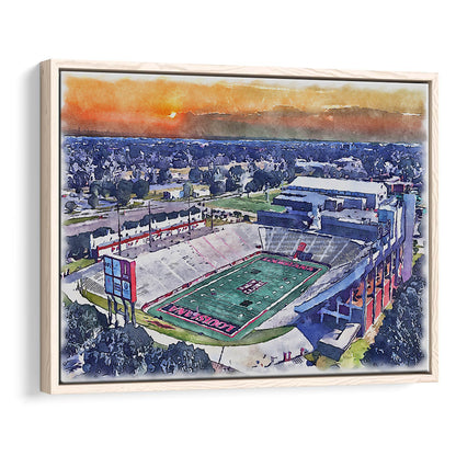 Cajun Field, Louisiana Football Painting Stadium Watercolor, Sport Gift Art, Framed Canvas Print Wall Art
