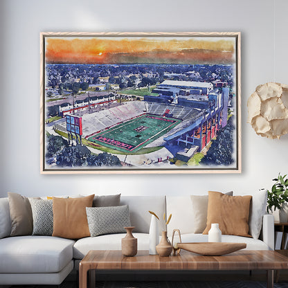 Cajun Field, Louisiana Football Painting Stadium Watercolor, Sport Gift Art, Framed Canvas Print Wall Art
