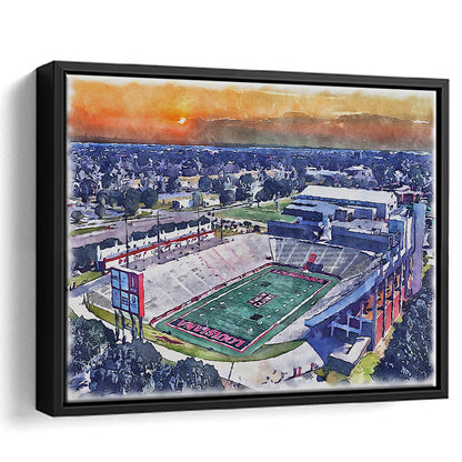 Cajun Field, Louisiana Football Painting Stadium Watercolor, Sport Gift Art, Framed Canvas Print Wall Art