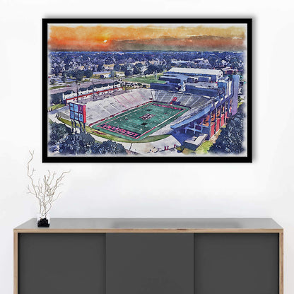 Cajun Field, Louisiana Football Painting Stadium Watercolor, Sport Gift Art, Framed Art Print Wall Decor