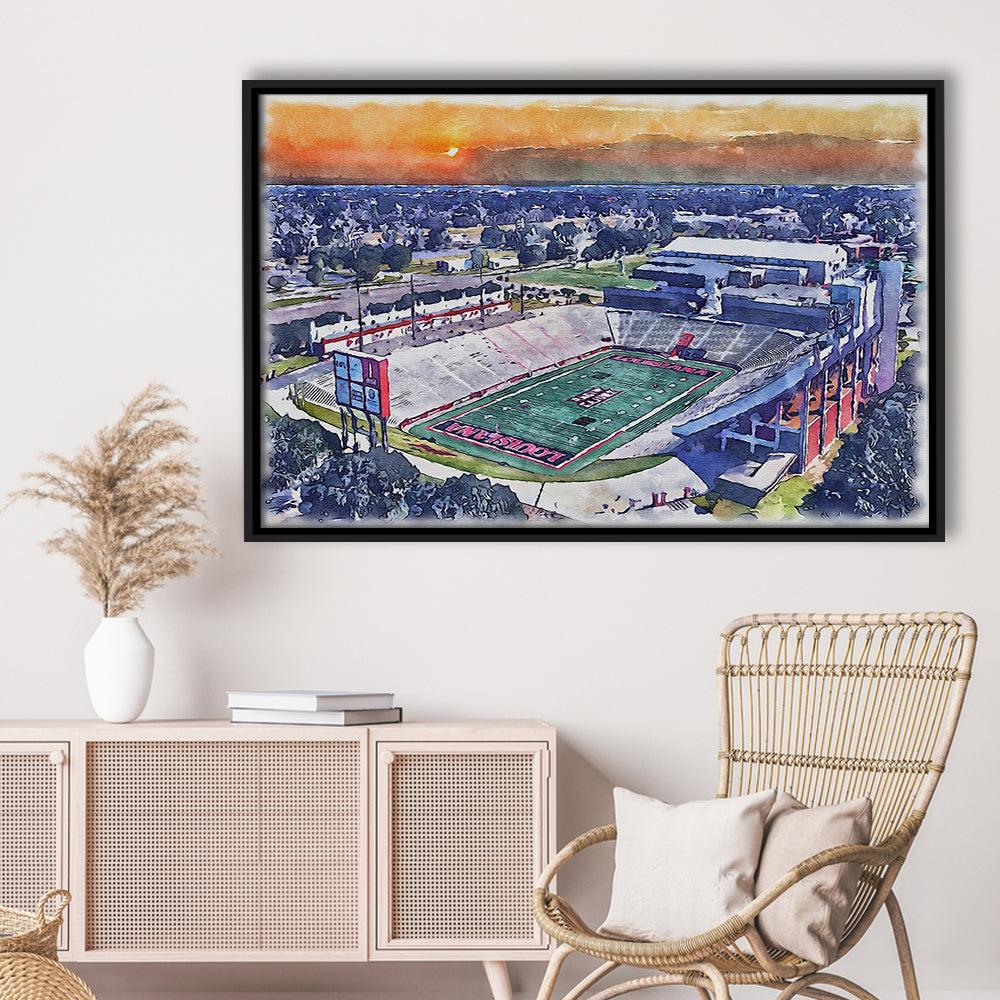 Cajun Field, Louisiana Football Painting Stadium Watercolor, Sport Gift Art, Framed Canvas Print Wall Art
