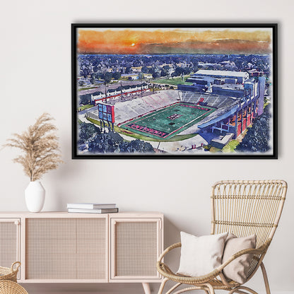 Cajun Field, Louisiana Football Painting Stadium Watercolor, Sport Gift Art, Framed Canvas Print Wall Art