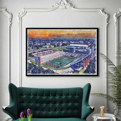 Cajun Field, Louisiana Football Painting Stadium Watercolor, Sport Gift Art, Framed Art Print Wall Decor