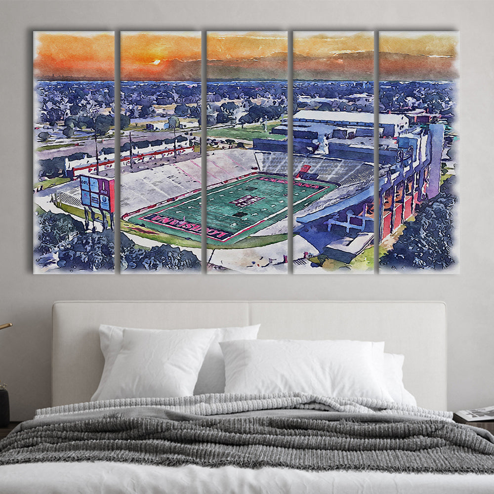 Cajun Field, Louisiana Football Painting Stadium Watercolor, Sport Art, Extra Large Canvas Print Wall Art
