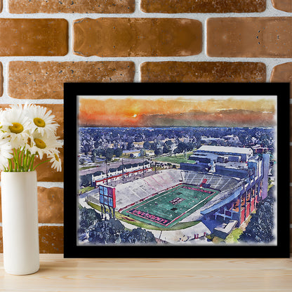 Cajun Field, Louisiana Football Painting Stadium Watercolor, Sport Gift Art, Framed Art Print Wall Decor