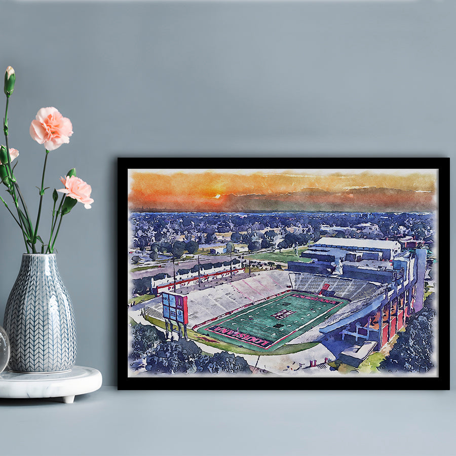 Cajun Field, Louisiana Football Painting Stadium Watercolor, Sport Gift Art, Framed Art Print Wall Decor