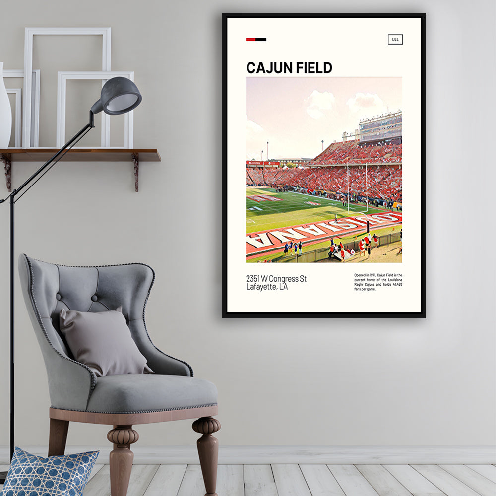 Cajun Field Print, Louisiana Ragin Cajuns Stadium Canvas Art, Man Cave Gift, Floating Framed Canvas Print Wall Art