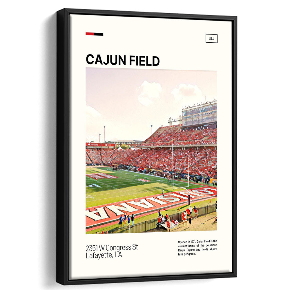 Cajun Field Print, Louisiana Ragin Cajuns Stadium Canvas Art, Man Cave Gift, Floating Framed Canvas Print Wall Art