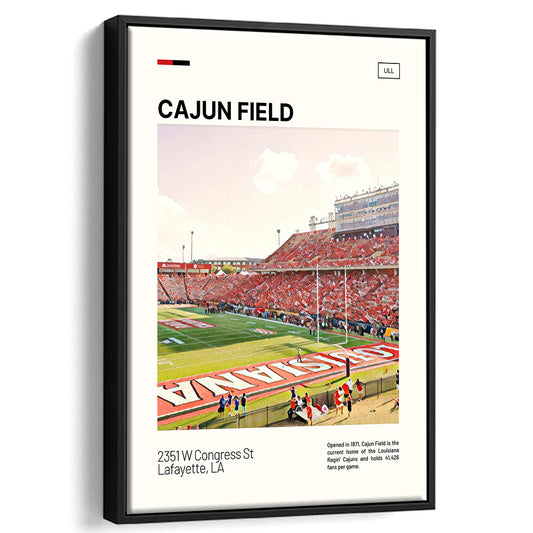 Cajun Field Print, Louisiana Ragin Cajuns Stadium Canvas Art, Man Cave Gift, Floating Framed Canvas Print Wall Art
