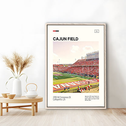 Cajun Field Print, Louisiana Ragin Cajuns Stadium Canvas Art, Man Cave Gift, Floating Framed Canvas Print Wall Art
