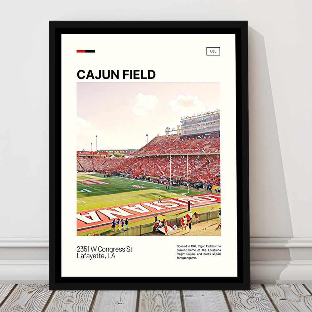 Cajun Field Print, Louisiana Ragin Cajuns Stadium Canvas Art, Man Cave Gift, Floating Framed Canvas Print Wall Art