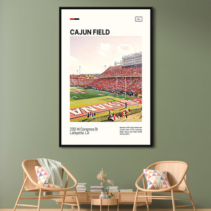 Cajun Field Print, Louisiana Ragin Cajuns Stadium Canvas Art, Man Cave Gift, Floating Framed Canvas Print Wall Art