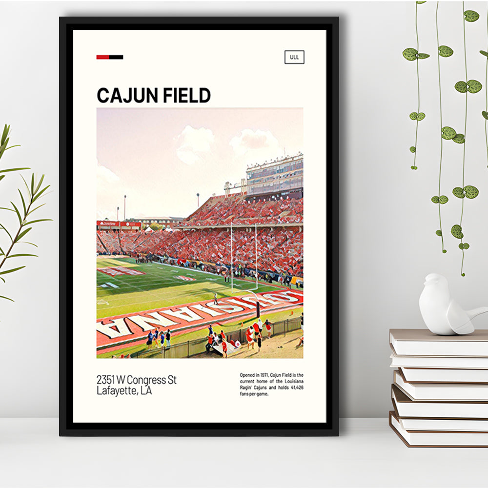 Cajun Field Print, Louisiana Ragin Cajuns Stadium Canvas Art, Man Cave Gift, Floating Framed Canvas Print Wall Art