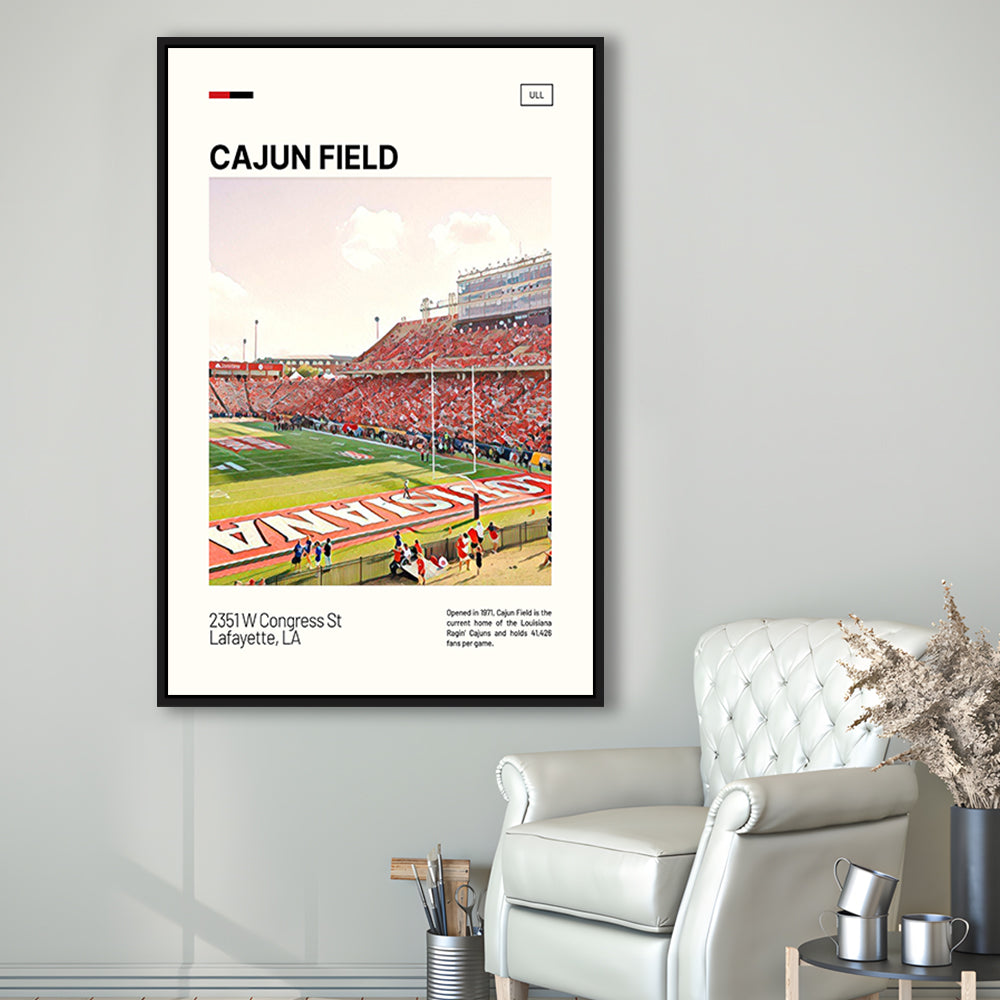 Cajun Field Print, Louisiana Ragin Cajuns Stadium Canvas Art, Man Cave Gift, Floating Framed Canvas Print Wall Art
