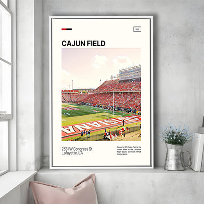 Cajun Field Print, Louisiana Ragin Cajuns Stadium Canvas Art, Man Cave Gift, Floating Framed Canvas Print Wall Art