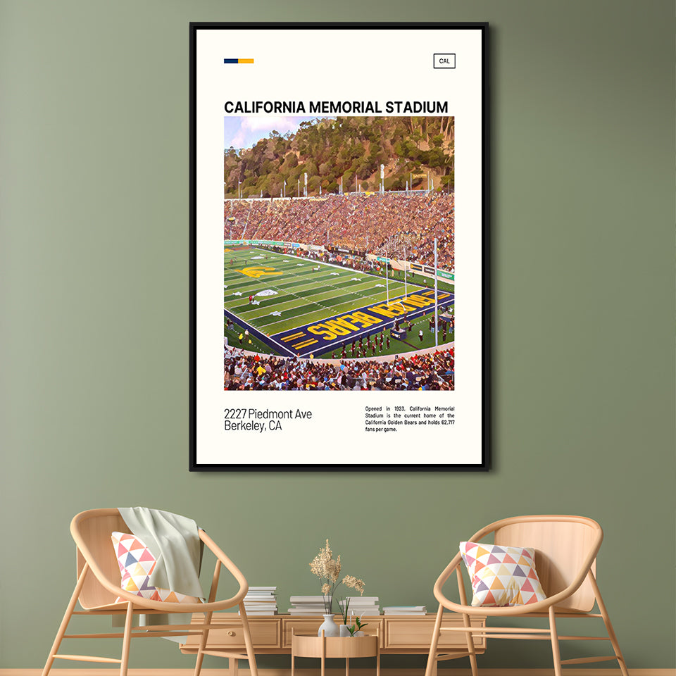 California Memorial Stadium Print, California Golden Bears Stadium Canvas Art, Man Cave Gift, Floating Framed Canvas Print