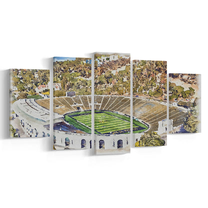 California Memorial Painting Stadium Watercolor, Berkeley, California, Sport Art, Mixed 5 Panel, Canvas Print Wall Art