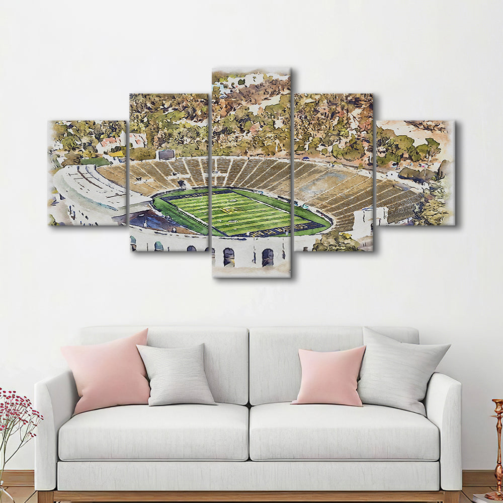California Memorial Painting Stadium Watercolor, Berkeley, California, Sport Art, Mixed 5 Panel, Canvas Print Wall Art