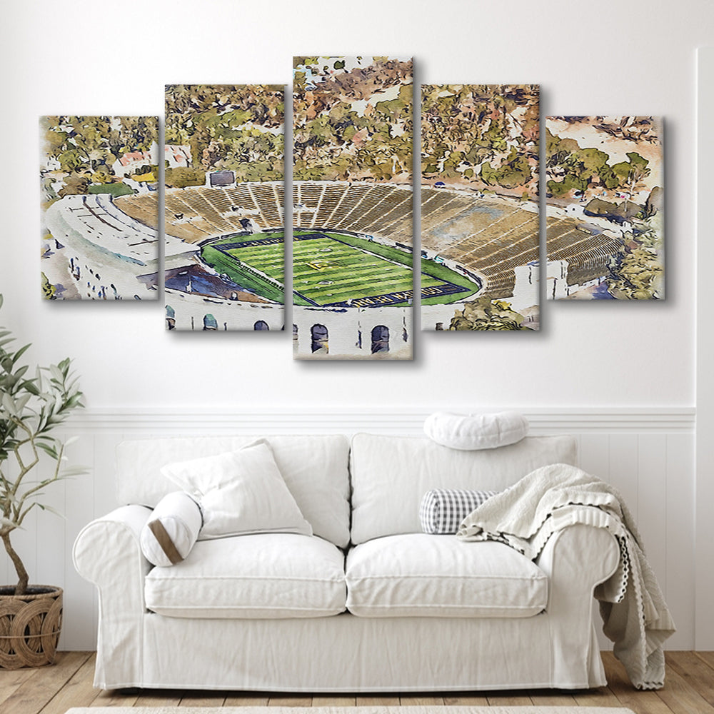 California Memorial Painting Stadium Watercolor, Berkeley, California, Sport Art, Mixed 5 Panel, Canvas Print Wall Art