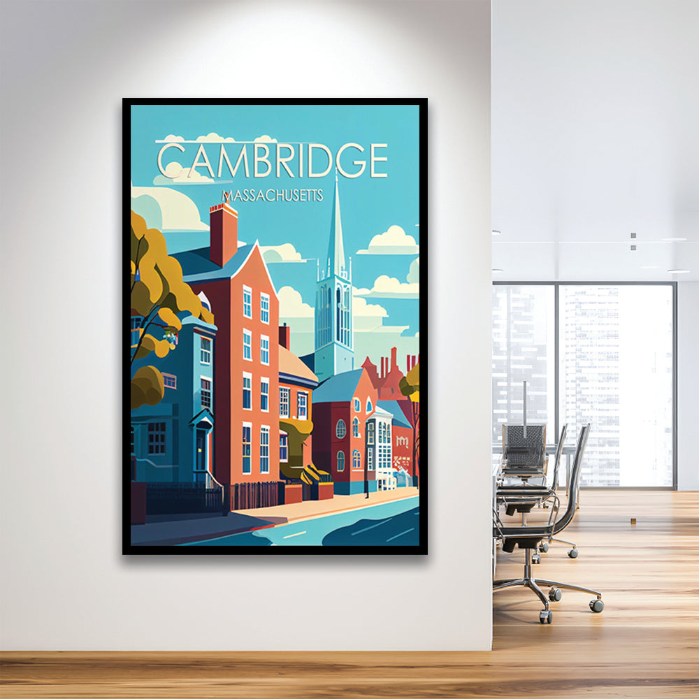 Cambridge Massachusetts Retro Art Print, Cambridge City Wall Art, Framed Art Print, Picture Framed, Painting Art