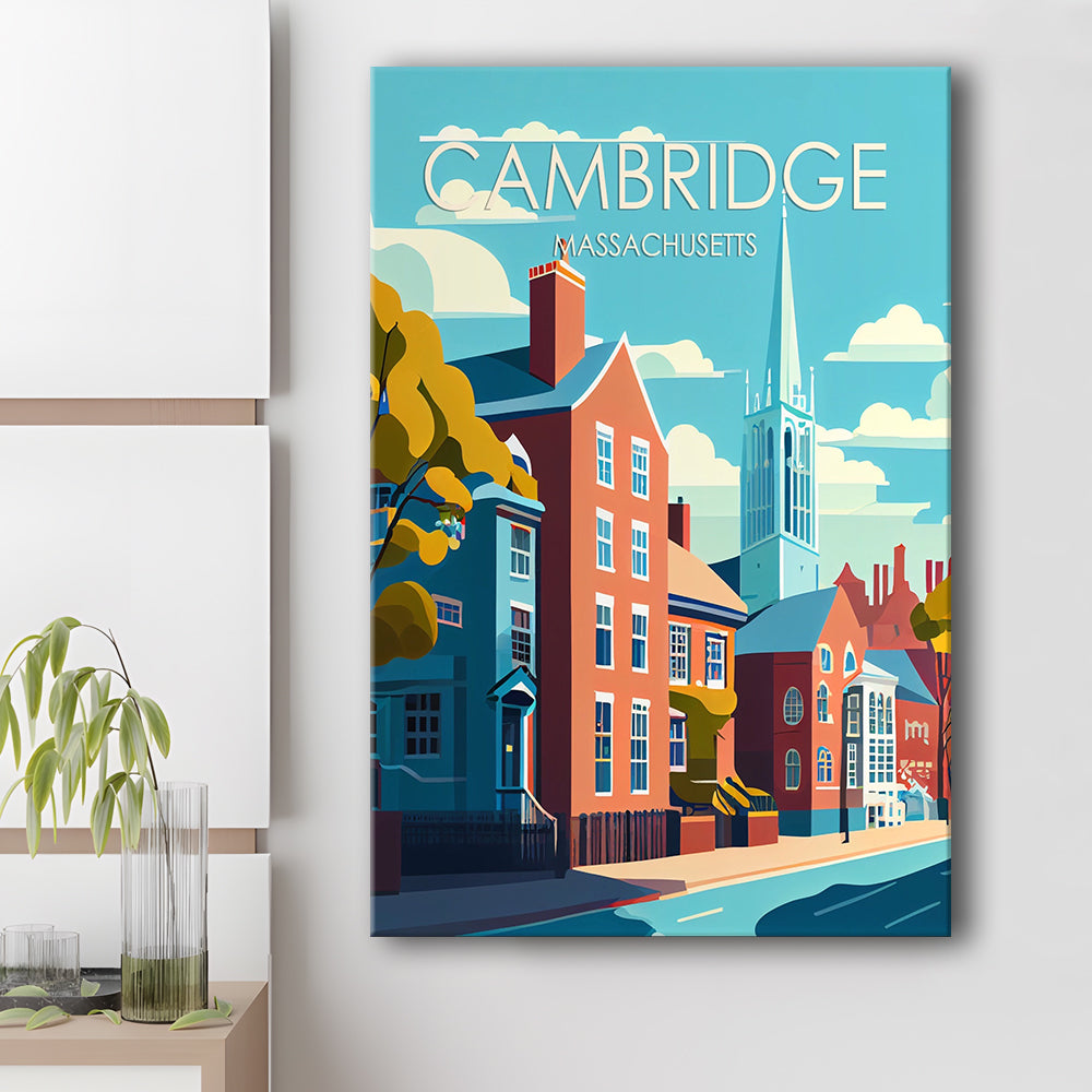 Cambridge Massachusetts Retro Art Print, Cambridge City Wall Art, Canvas Print, Painting Canvas, Living Room Decor