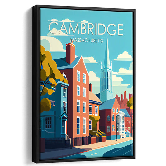 Cambridge Massachusetts Retro Art Print, Cambridge City Wall Art, Floating Framed Canvas Print, Framed Picture, Painting Canvas