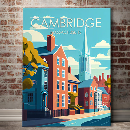 Cambridge Massachusetts Retro Art Print, Cambridge City Wall Art, Canvas Print, Painting Canvas, Living Room Decor