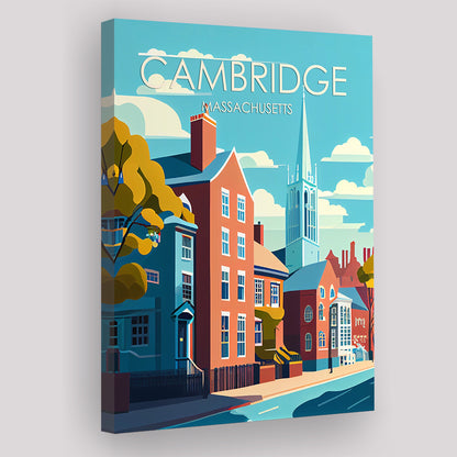 Cambridge Massachusetts Retro Art Print, Cambridge City Wall Art, Canvas Print, Painting Canvas, Living Room Decor