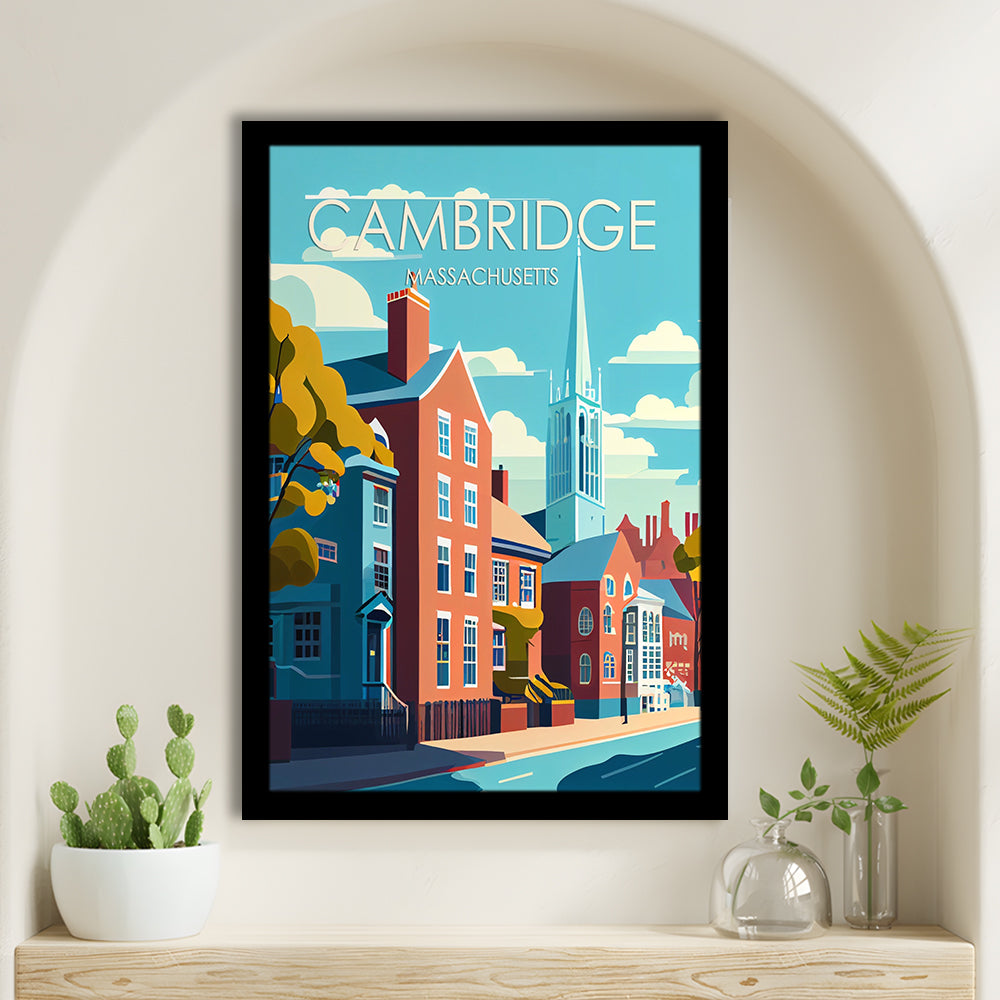 Cambridge Massachusetts Retro Art Print, Cambridge City Wall Art, Framed Art Print, Picture Framed, Painting Art