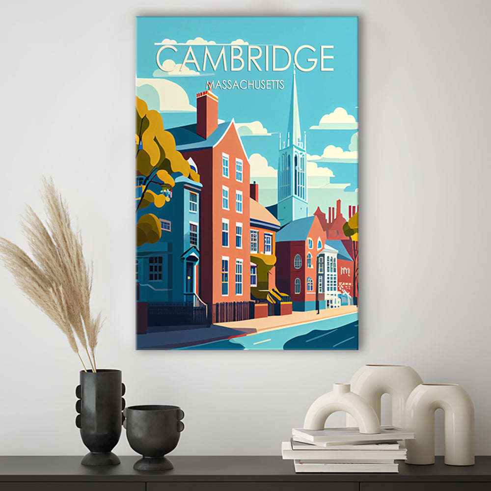 Cambridge Massachusetts Retro Art Print, Cambridge City Wall Art, Canvas Print, Painting Canvas, Living Room Decor