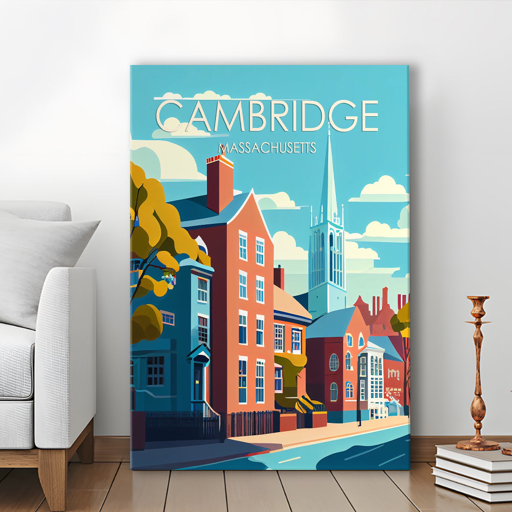 Cambridge Massachusetts Retro Art Print, Cambridge City Wall Art, Canvas Print, Painting Canvas, Living Room Decor